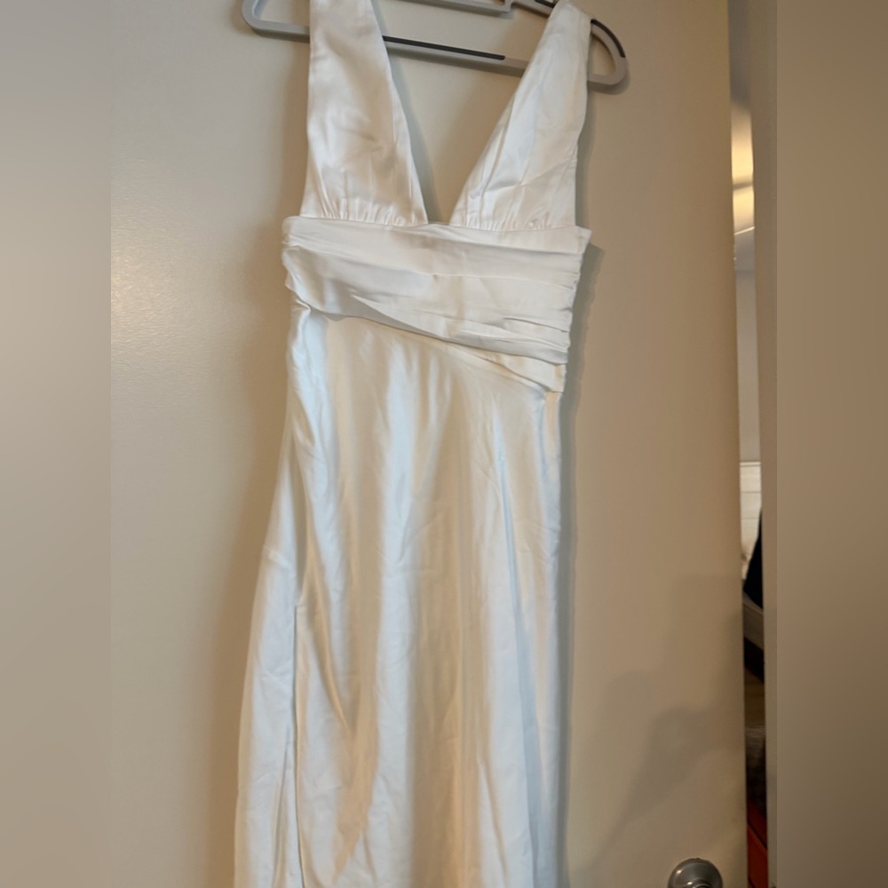DANIELLE GUIZIO White Slit Satin Dress - Picture 2 of 9